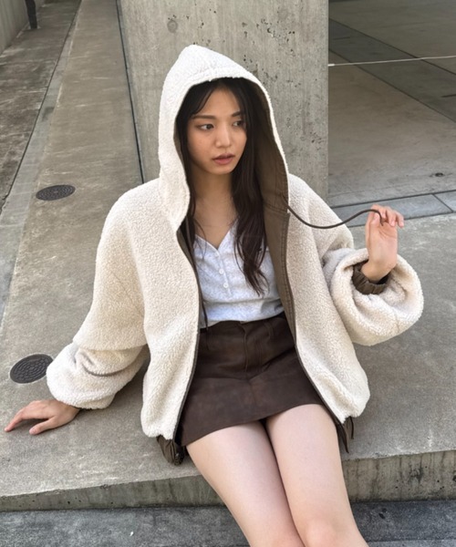 RAY CASSIN（レイカズン）の「オーバーサイズフードブルゾン / パーカー / リバーシブル（ブルゾン・レディース・ブラウン系その他2/グレー/ブラック・FREE）」の9枚目の写真