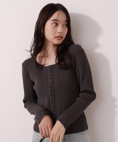 PROPORTION BODY DRESSING(プロポーションボディドレッシング)の「<ウォッシャブル>フロントホックニット / 1215270013(ニット/セーター・レディース・ダークグレー/ブルー/オフホワイト・FREE)」の5枚目の写真