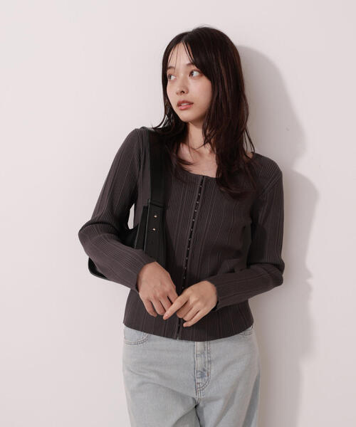 PROPORTION BODY DRESSING(プロポーションボディドレッシング)の「<ウォッシャブル>フロントホックニット / 1215270013(ニット/セーター・レディース・ダークグレー/ブルー/オフホワイト・FREE)」の9枚目の写真
