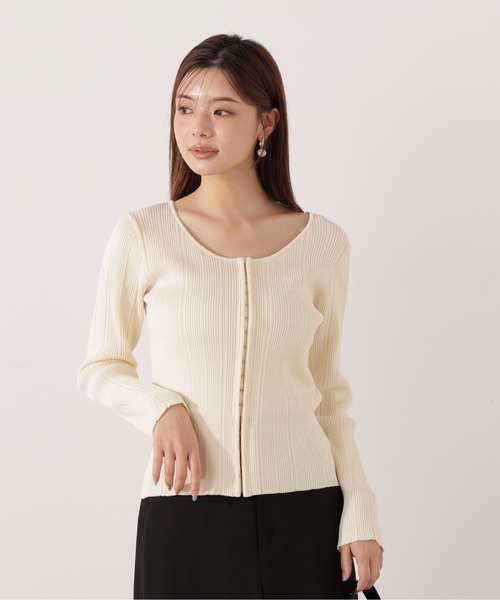 PROPORTION BODY DRESSING(プロポーションボディドレッシング)の「<ウォッシャブル>フロントホックニット / 1215270013(ニット/セーター・レディース・ダークグレー/ブルー/オフホワイト・FREE)」の1枚目の写真