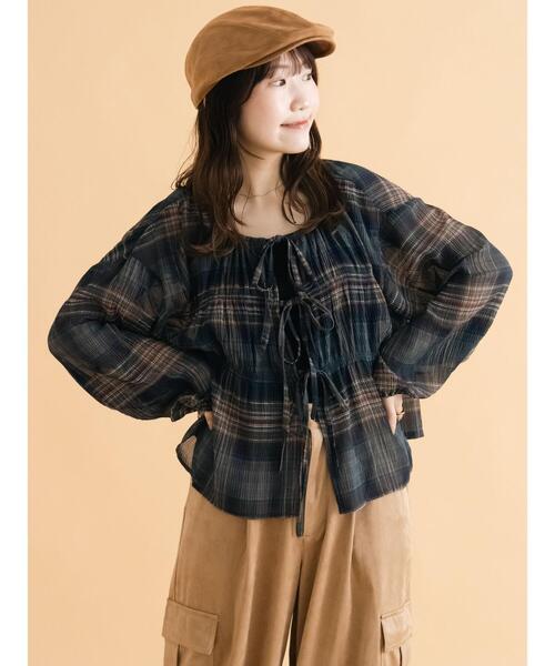 ehka sopo（エヘカソポ）の「チェックリボンブラウス（シャツ/ブラウス・レディース・グリーン/ベージュ/ブラック・F）」の3枚目の写真