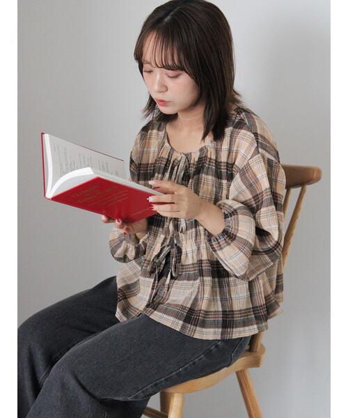 ehka sopo（エヘカソポ）の「チェックリボンブラウス（シャツ/ブラウス・レディース・グリーン/ベージュ/ブラック・F）」の6枚目の写真