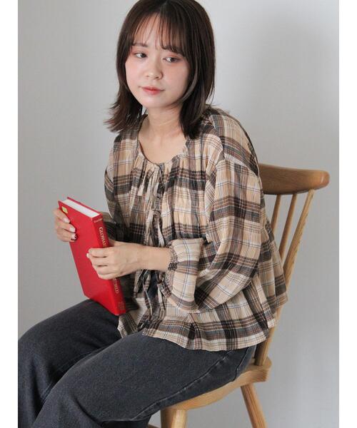ehka sopo（エヘカソポ）の「チェックリボンブラウス（シャツ/ブラウス・レディース・グリーン/ベージュ/ブラック・F）」の7枚目の写真