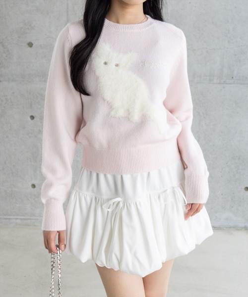 セール】ネコフェザー長袖ニットトップス[着回し力抜群 ガーリー]≪AW