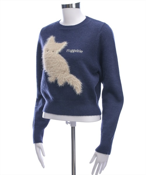 【NEKO】絞り トップス ネコフェザー長袖ニットトップス[着回し力抜群 ガーリー]≪AW新作