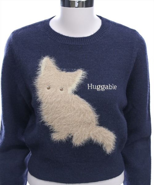 セール】ネコフェザー長袖ニットトップス[着回し力抜群 ガーリー]≪AW