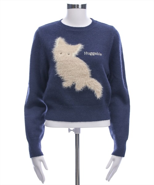 セール】ネコフェザー長袖ニットトップス[着回し力抜群 ガーリー]≪AW