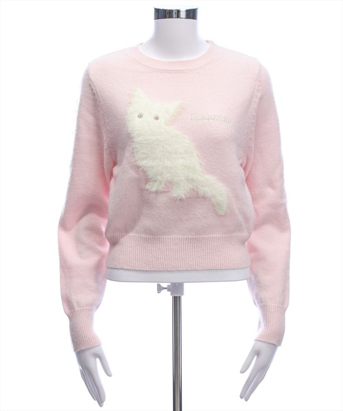 セール】ネコフェザー長袖ニットトップス[着回し力抜群 ガーリー]≪AW