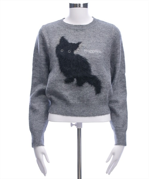 セール】ネコフェザー長袖ニットトップス[着回し力抜群 ガーリー]≪AW