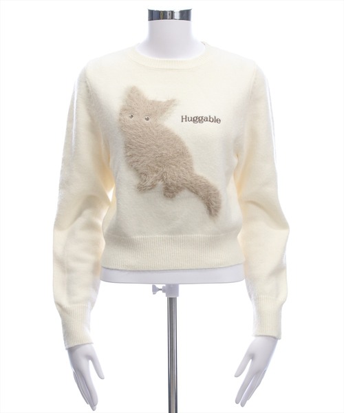 セール】ネコフェザー長袖ニットトップス[着回し力抜群 ガーリー]≪AW