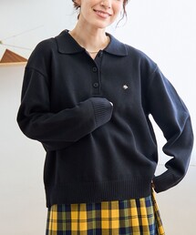 襟付きニット」に該当するニット/セーター（ブラック/黒色系