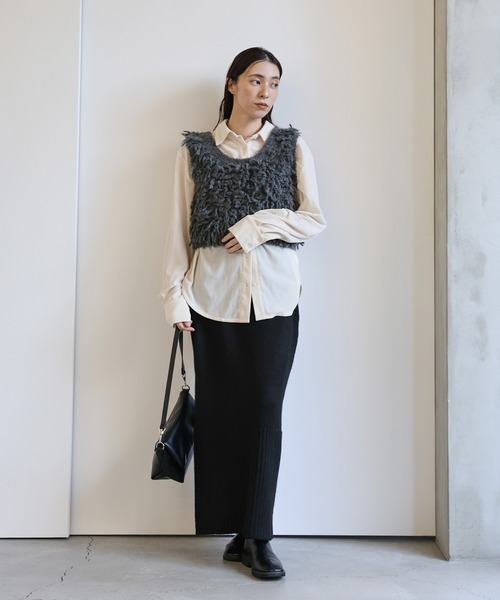 select MOCA(セレクトモカ)の「ヘムリブニットIラインスカート(スカート・レディース・ブラウン/ブラック/チャコールグレー・MEDIUM/LARGE)」の6枚目の写真