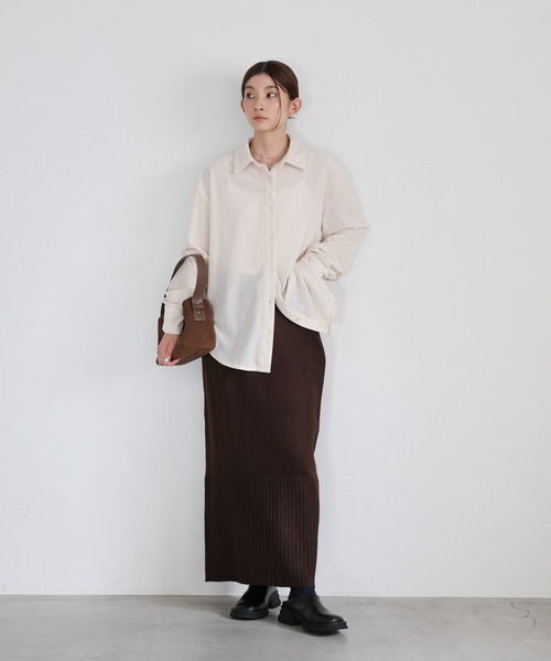 select MOCA(セレクトモカ)の「ヘムリブニットIラインスカート(スカート・レディース・ブラウン/ブラック/チャコールグレー・MEDIUM/LARGE)」の4枚目の写真