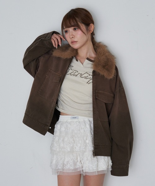 RAY CASSIN(レイカズン)の「ファー衿取り外しデニムブルゾン / Gジャン(ブルゾン・レディース・ネイビー/ブルー/ブラウン・FREE)」の1枚目の写真