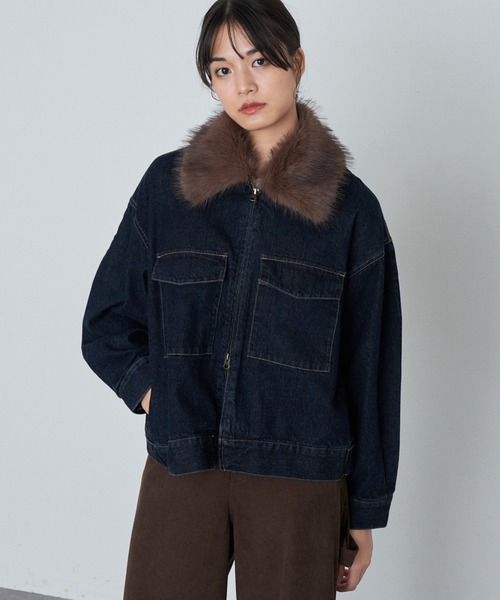 RAY CASSIN(レイカズン)の「ファー衿取り外しデニムブルゾン / Gジャン(ブルゾン・レディース・ネイビー/ブルー/ブラウン・FREE)」の10枚目の写真