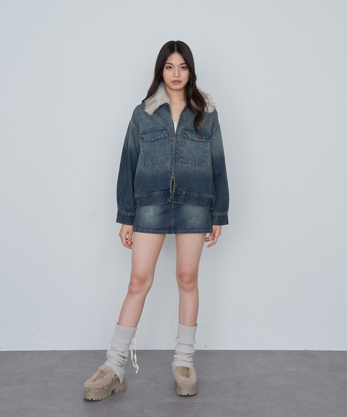 RAY CASSIN(レイカズン)の「ファー衿取り外しデニムブルゾン / Gジャン(ブルゾン・レディース・ネイビー/ブルー/ブラウン・FREE)」の6枚目の写真