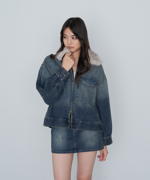 RAY CASSIN(レイカズン)の「ファー衿取り外しデニムブルゾン / Gジャン(ブルゾン・レディース・ネイビー/ブルー/ブラウン・FREE)」の8枚目の写真