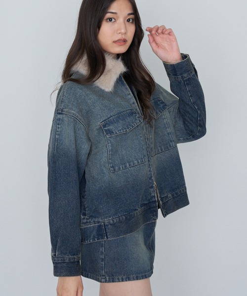 RAY CASSIN(レイカズン)の「ファー衿取り外しデニムブルゾン / Gジャン(ブルゾン・レディース・ネイビー/ブルー/ブラウン・FREE)」の9枚目の写真