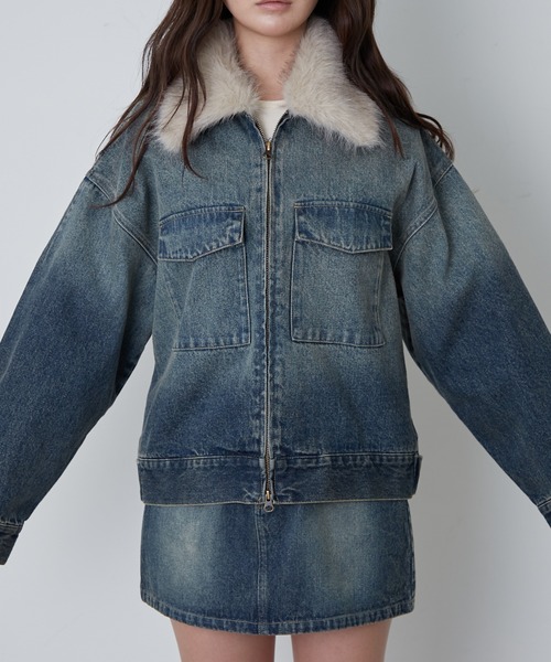 RAY CASSIN(レイカズン)の「ファー衿取り外しデニムブルゾン / Gジャン(ブルゾン・レディース・ネイビー/ブルー/ブラウン・FREE)」の19枚目の写真