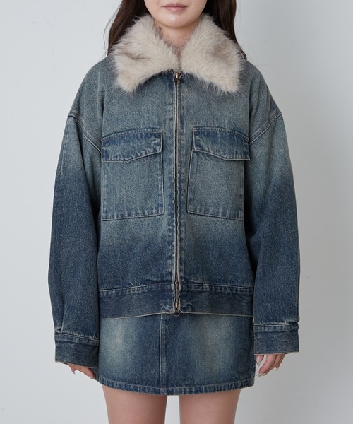 RAY CASSIN(レイカズン)の「ファー衿取り外しデニムブルゾン / Gジャン(ブルゾン・レディース・ネイビー/ブルー/ブラウン・FREE)」の16枚目の写真