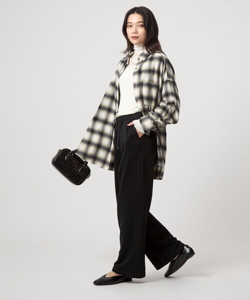 green label relaxing（グリーンレーベルリラクシング）の「ウラキモウ ピケ パンツ（スウェットパンツ・レディース・ブラック/グレー・FREE）」の9枚目の写真