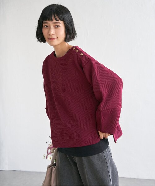 LBC（エルビーシー）の「幾何学ジャカード袖パフプルオーバー（Tシャツ/カットソー・レディース・ワイン/ホワイト/ブラック・M）」の12枚目の写真