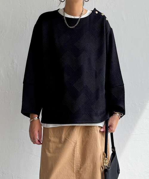 LBC（エルビーシー）の「幾何学ジャカード袖パフプルオーバー（Tシャツ/カットソー・レディース・ワイン/ホワイト/ブラック・M）」の7枚目の写真