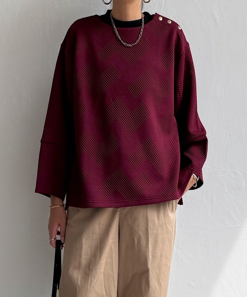 LBC（エルビーシー）の「幾何学ジャカード袖パフプルオーバー（Tシャツ/カットソー・レディース・ワイン/ホワイト/ブラック・M）」の9枚目の写真
