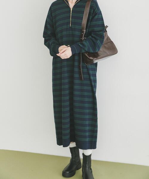 ITEMS URBANRESEARCH(アイテムズ アーバンリサーチ)の「ハーフジップポロワンピース(ワンピース・レディース・ネイビー/ボルドー・FREE)」の4枚目の写真