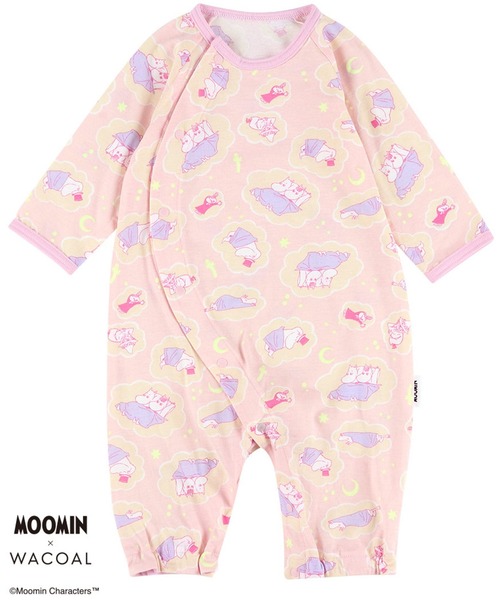 WACOAL KIDS BABY(ワコールキッズベイビー)の「ワコールベビー 「ムーミンコラボ」 ベビープレオール 長袖(ベビーパジャマ/スリーパー・キッズ・ピンク/ネイビー・70-80/50-70)」の1枚目の写真