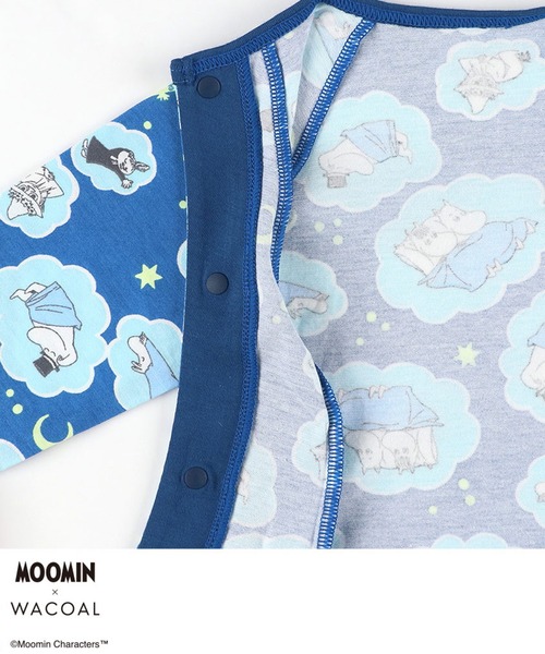 WACOAL KIDS BABY(ワコールキッズベイビー)の「ワコールベビー 「ムーミンコラボ」 ベビープレオール 長袖(ベビーパジャマ/スリーパー・キッズ・ピンク/ネイビー・70-80/50-70)」の5枚目の写真