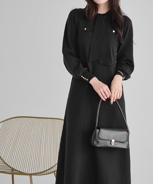 ボウタイポケットニットワンピース（ワンピース）｜Pierrot（ピエロ