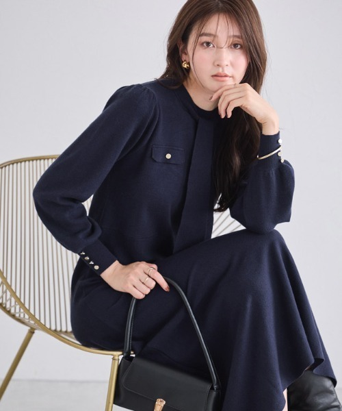 ボウタイポケットニットワンピース（ワンピース）｜Pierrot（ピエロ