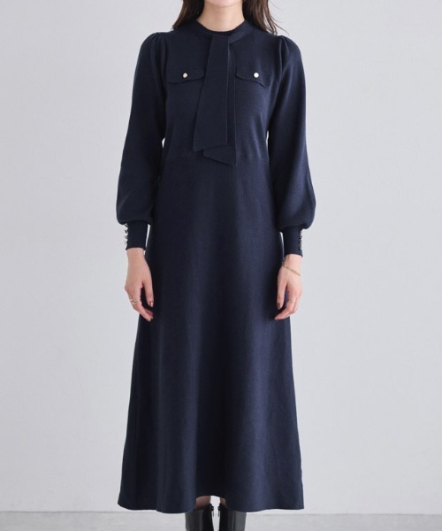 ボウタイポケットニットワンピース（ワンピース）｜Pierrot（ピエロ