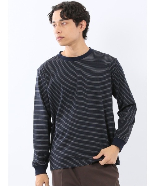 m.f.editorial（エムエフエディトリアル）の「【ウォッシャブル】m.f.エディトリアル メンズ マルチボーダー クルーネック長袖Tシャツ（Tシャツ/カットソー・メンズ・ネイビー/ブラウン・MEDIUM/LARGE/X-LARGE）」の2枚目の写真