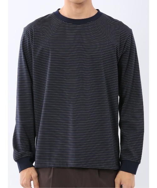 m.f.editorial（エムエフエディトリアル）の「【ウォッシャブル】m.f.エディトリアル メンズ マルチボーダー クルーネック長袖Tシャツ（Tシャツ/カットソー・メンズ・ネイビー/ブラウン・MEDIUM/LARGE/X-LARGE）」の9枚目の写真