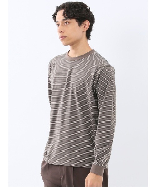 m.f.editorial（エムエフエディトリアル）の「【ウォッシャブル】m.f.エディトリアル メンズ マルチボーダー クルーネック長袖Tシャツ（Tシャツ/カットソー・メンズ・ネイビー/ブラウン・MEDIUM/LARGE/X-LARGE）」の6枚目の写真