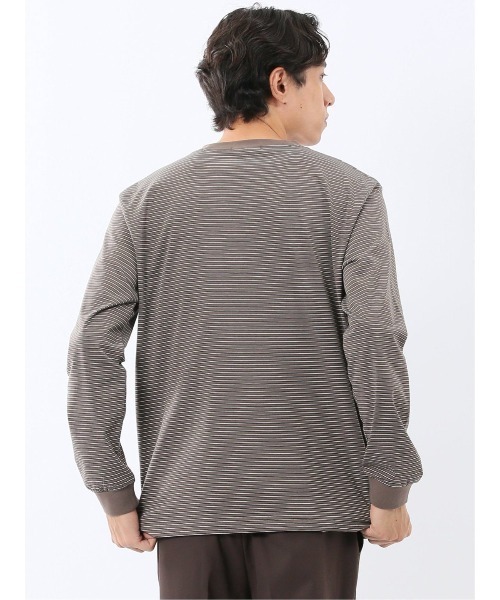 m.f.editorial（エムエフエディトリアル）の「【ウォッシャブル】m.f.エディトリアル メンズ マルチボーダー クルーネック長袖Tシャツ（Tシャツ/カットソー・メンズ・ネイビー/ブラウン・MEDIUM/LARGE/X-LARGE）」の7枚目の写真