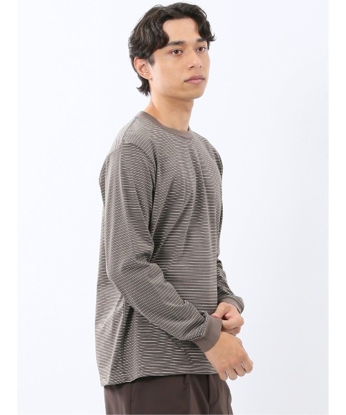 m.f.editorial（エムエフエディトリアル）の「【ウォッシャブル】m.f.エディトリアル メンズ マルチボーダー クルーネック長袖Tシャツ（Tシャツ/カットソー・メンズ・ネイビー/ブラウン・MEDIUM/LARGE/X-LARGE）」の8枚目の写真