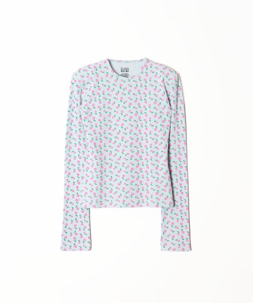HOLIDAY（ホリデイ）の「SUPER RIB PADDED SHOULDER CREW-NECK L/S TOPS (FLOWER) スーパーリブパディッドショルダークルーネックロングスリーブトップス (フラワー)（Tシャツ/カットソー・レディース・チャコールグレー/ブルー・ONE SIZE）」の2枚目の写真