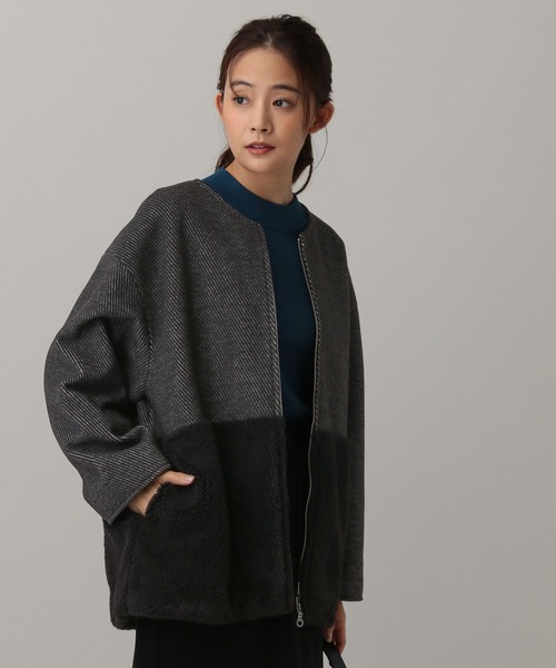 GLOBAL WORK（グローバルワーク）の「MATINEE LINE/ウールツイル切り替えジャケット/603286（ノーカラージャケット・レディース・アイボリー/チャコール/モカ・MEDIUM/LARGE）」の14枚目の写真