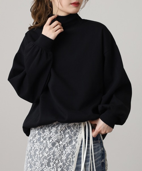 セール】プチハイネック袖ボリューム裏起毛スウェットトレーナー
