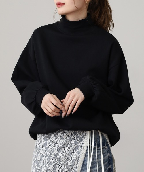 セール】プチハイネック袖ボリューム裏起毛スウェットトレーナー