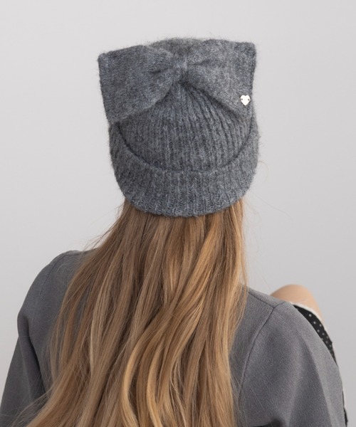 idem（イデム）の「ribbon knit beanie / リボンニットビーニー（ニットキャップ/ビーニー・レディース・ブラック/グレー/アイボリー・FREE）」の3枚目の写真