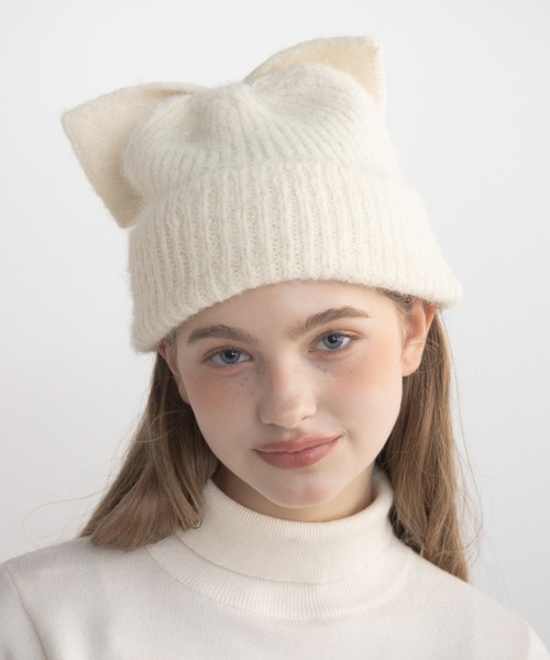 idem（イデム）の「ribbon knit beanie / リボンニットビーニー（ニットキャップ/ビーニー・レディース・ブラック/グレー/アイボリー・FREE）」の2枚目の写真