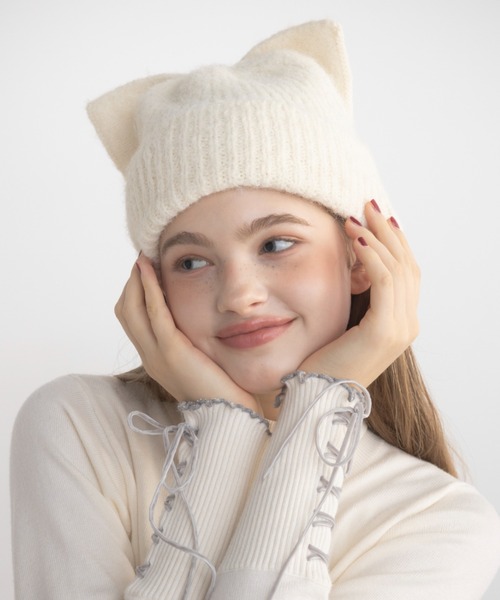 idem（イデム）の「ribbon knit beanie / リボンニットビーニー（ニットキャップ/ビーニー・レディース・ブラック/グレー/アイボリー・FREE）」の8枚目の写真