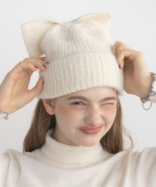 idem（イデム）の「ribbon knit beanie / リボンニットビーニー（ニットキャップ/ビーニー・レディース・ブラック/グレー/アイボリー・FREE）」の9枚目の写真