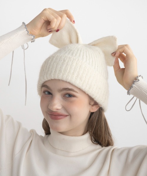 idem（イデム）の「ribbon knit beanie / リボンニットビーニー（ニットキャップ/ビーニー・レディース・ブラック/グレー/アイボリー・FREE）」の14枚目の写真