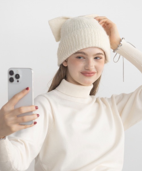 idem（イデム）の「ribbon knit beanie / リボンニットビーニー（ニットキャップ/ビーニー・レディース・ブラック/グレー/アイボリー・FREE）」の16枚目の写真