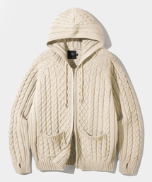 DIMITRI BLACK（ディミトリブラック）の「2WAYヘビーウェイトケーブルニットフードジップアップ_オートミール（ニット/セーター）」